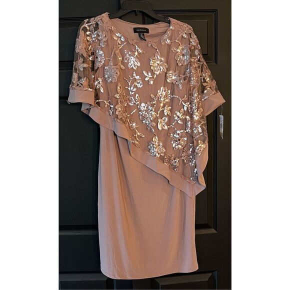 R & M Richards Women's Sequined Floral-Lace Poncho Dress - Picture 2 of 6